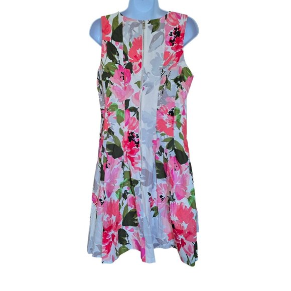 Vince Camuto Sleeveless Floral Swing Dress Pink White Green Casual Summer fairy - Picture 3 of 4